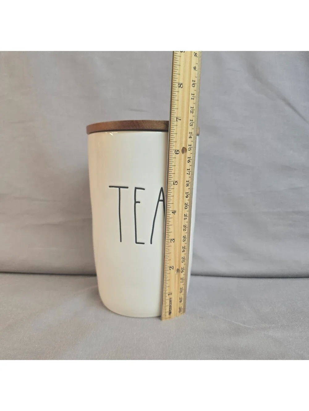 Rae Dunn TEA Ceramic Canister Artisan Collection Magenta Wooden Lid White Jar 80